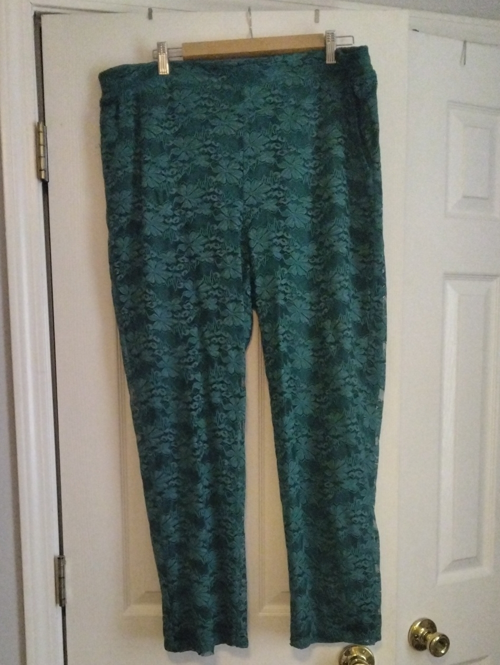 Draper James Teal Floral Lace-Overlay Leggings